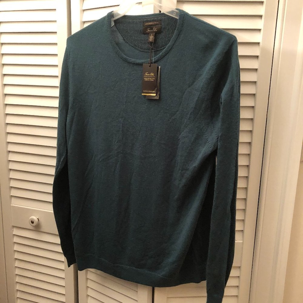 Tasso Elba men Extra Fine Merino Wool teal Sweater